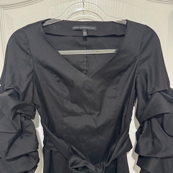 WHBM Ruffle Sleeve Black Blouse Waist Tie Size 2 - Picture 5 of 10